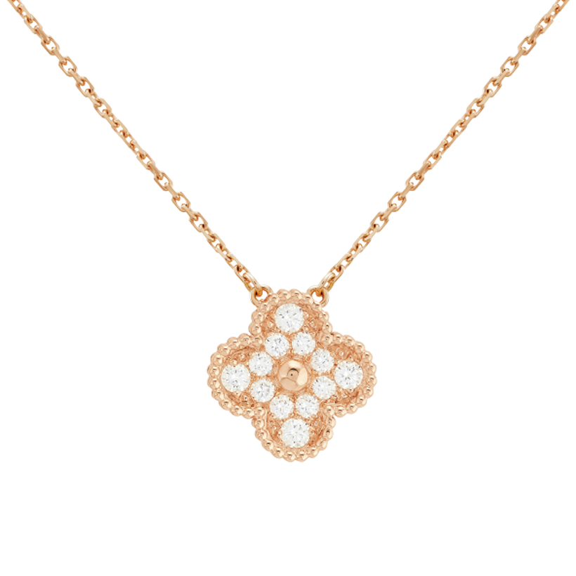 18K Rose Gold Sweet Alhambra Diamond Necklace
