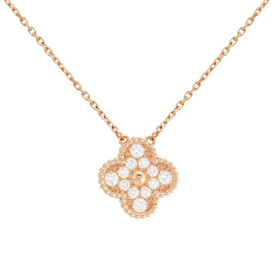 18K Rose Gold Sweet Alhambra Diamond Necklace