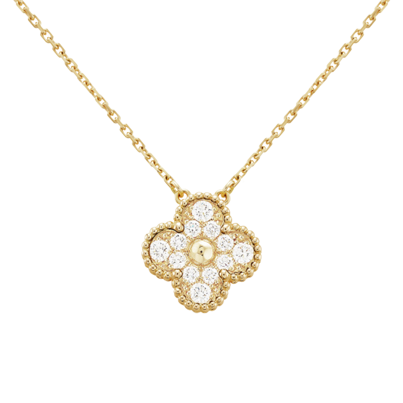 18K Sweet Alhambra Diamond Clover Necklace