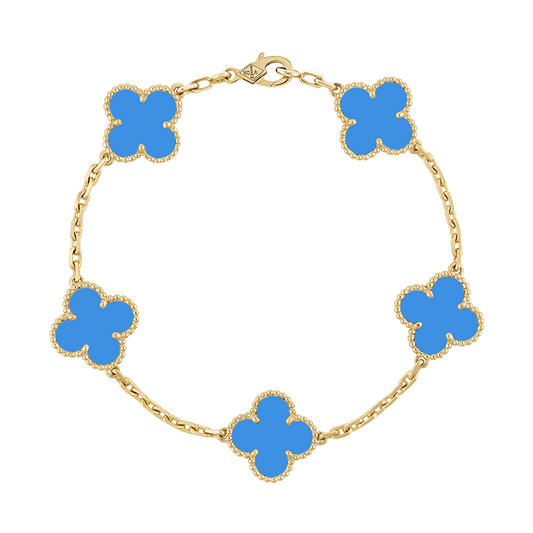 18K Vintage Alhambra Five Motifs Agate Clover Bracelet
