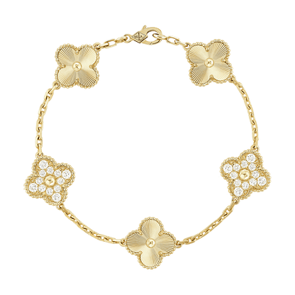 18K Vintage Alhambra Five Motifs Diamonds Clover Bracelet