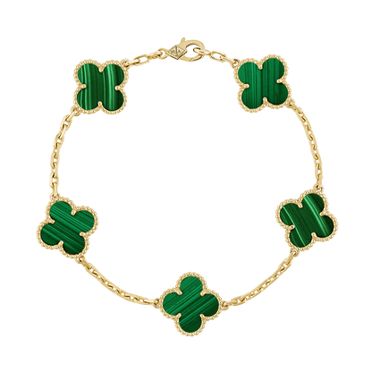 18K Vintage Alhambra Five Motifs Malachite Clover Bracelet