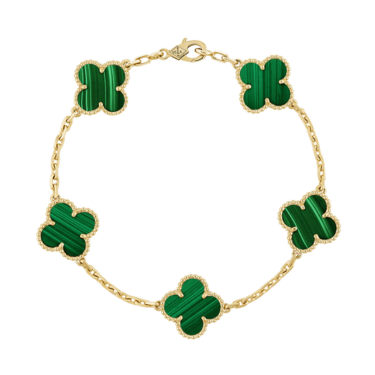 18K Vintage Alhambra Five Motifs Malachite Clover Bracelet