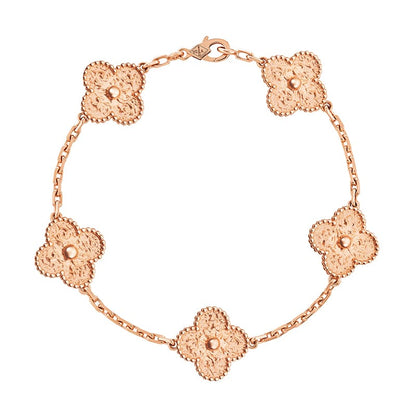 18K Rose Gold Five Motifs Clover Bracelet