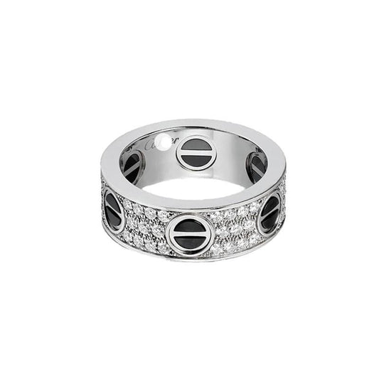 18K White Gold Love Diamonds Ceramic Ring