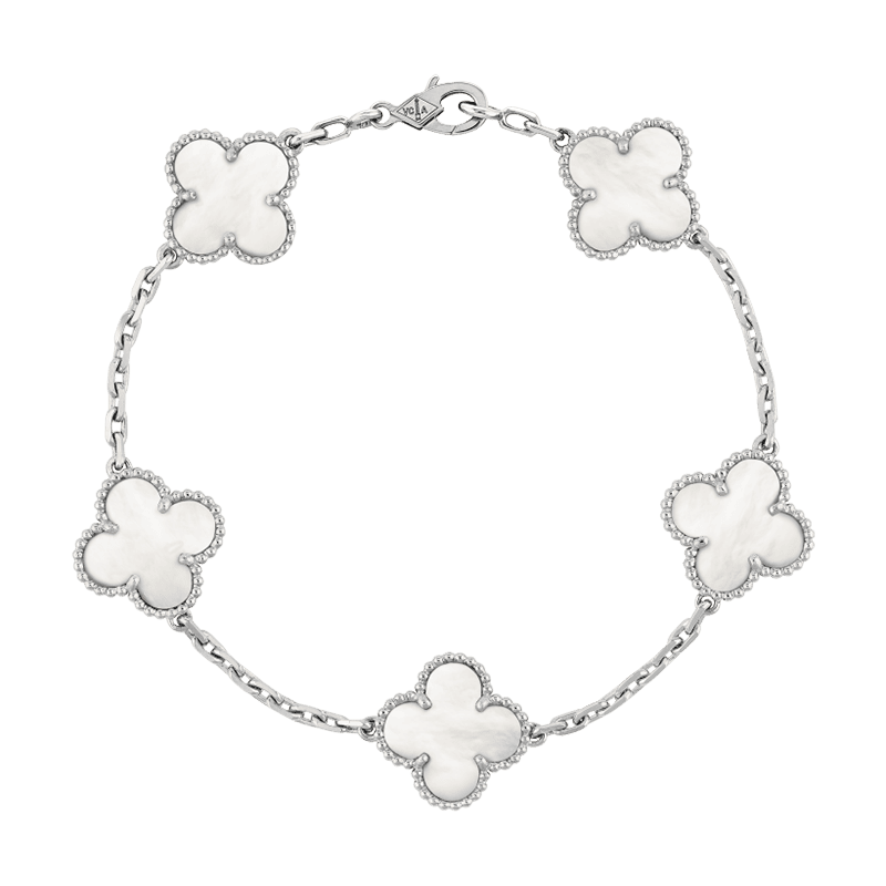 18K Vintage Alhambra Five Motifs Pearl Bracelet