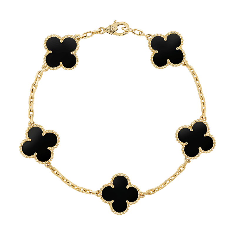 18K Vintage Alhambra Five Motifs Black Clover Bracelet