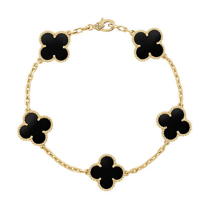 18K Vintage Alhambra Five Motifs Black Clover Bracelet
