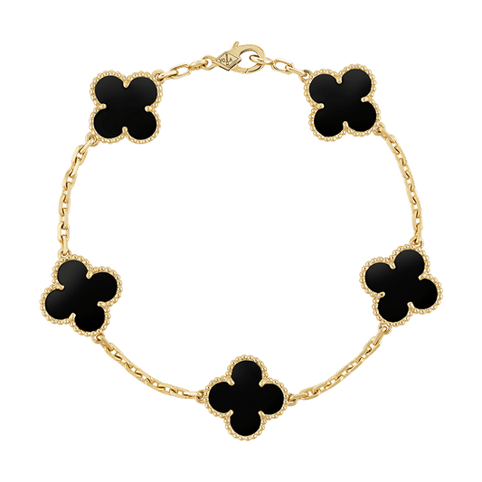 18K Vintage Alhambra Five Motifs Black Clover Bracelet