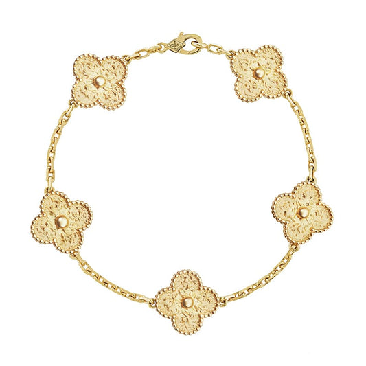 18K Yellow Gold Five Motifs Clover Bracelet