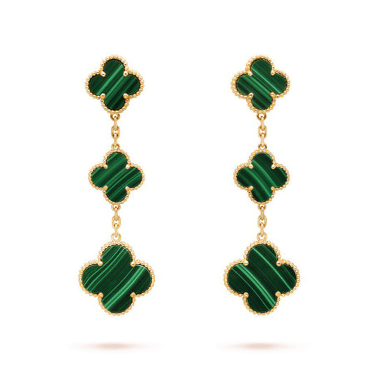 18K Magic Alhambra Three Malachite Motifs Clover Earrings