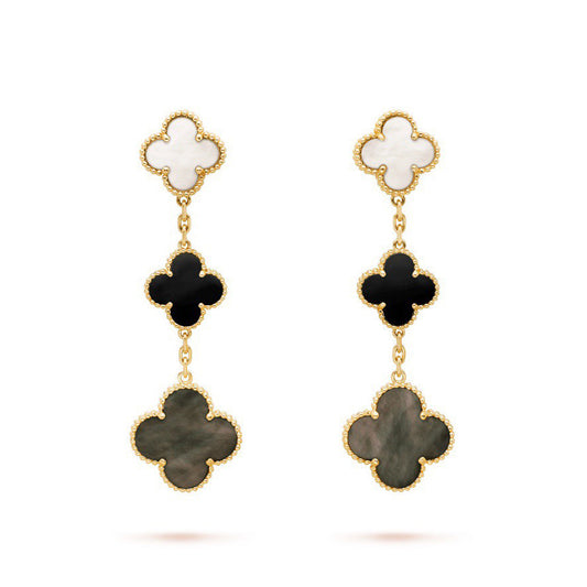 18K Magic Alhambra Three Pearls Motifs Earrings