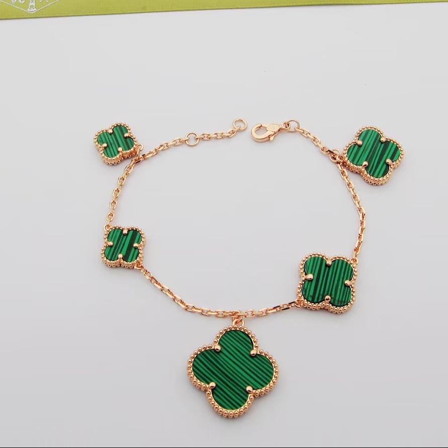 18K Magic Alhambra Five Malachite Motifs Clover Bracelet