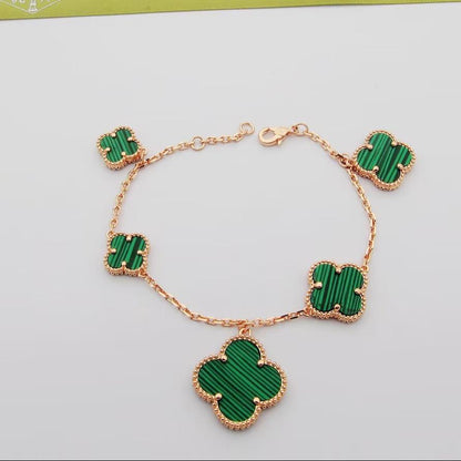 18K Magic Alhambra Five Malachite Motifs Clover Bracelet
