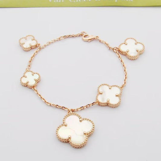 18K Magic Alhambra Five Pearls Motifs Clover Bracelet