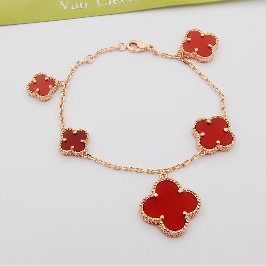 18K Magic Alhambra Five Carnelian Motifs Clover Bracelet