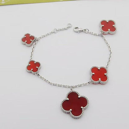 18K Magic Alhambra Five Carnelian Motifs Clover Bracelet
