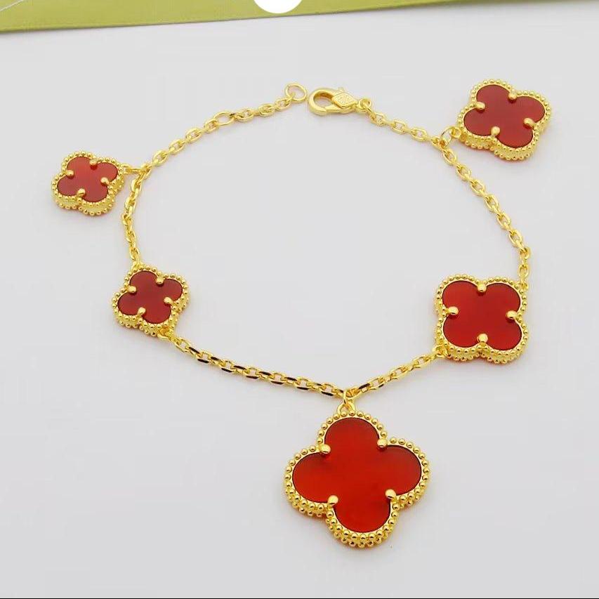 18K Magic Alhambra Five Carnelian Motifs Clover Bracelet