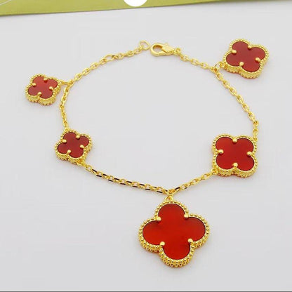 18K Magic Alhambra Five Carnelian Motifs Clover Bracelet